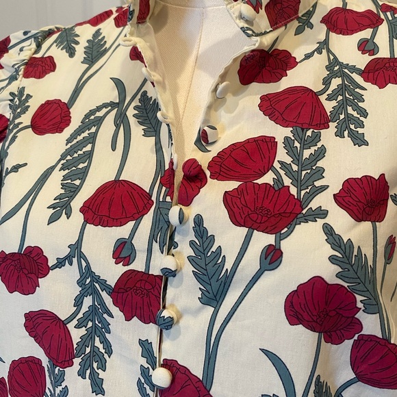 Hyacinth House Tuckernuck Midi Dress Red Floral Print Puff Sleeves Small NWT - Picture 6 of 11